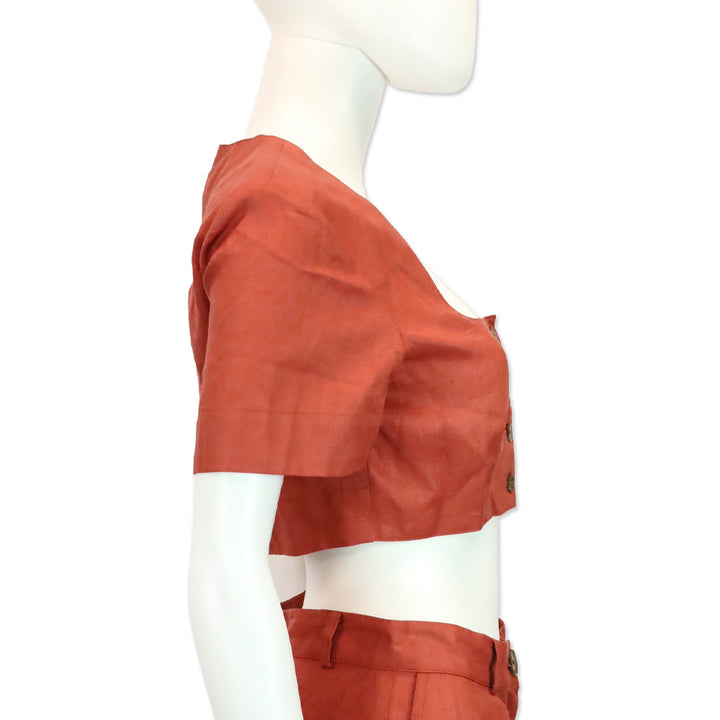 Matthew Bruch Terracotta Linen Apron Crop Top