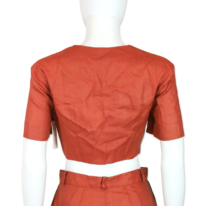 Matthew Bruch Terracotta Linen Apron Crop Top