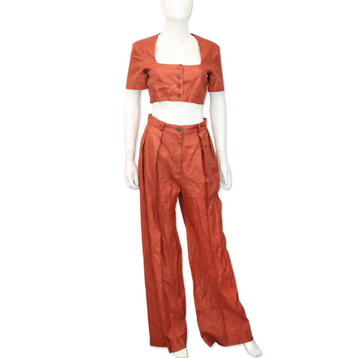 Matthew Bruch Terracotta Linen Apron Crop Top