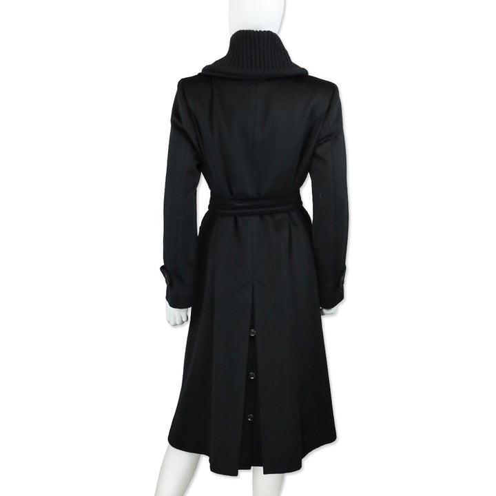 Max Mara Black Alpaca Double-Breasted Overcoat with Ribbed Knit Shawl Collar