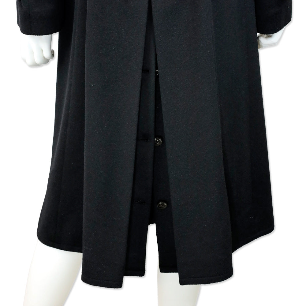 Max Mara Black Alpaca Double-Breasted Overcoat with Ribbed Knit Shawl Collar