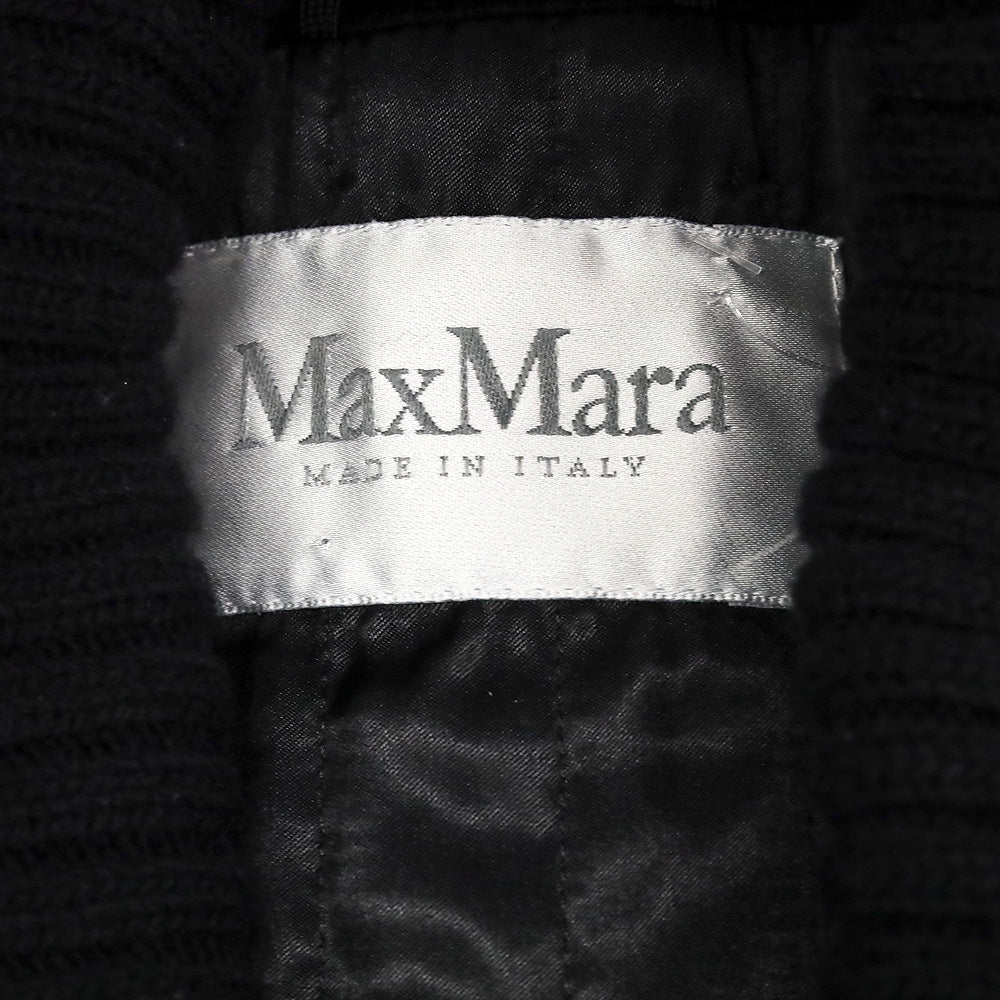 Max Mara Black Alpaca Double-Breasted Overcoat with Ribbed Knit Shawl Collar