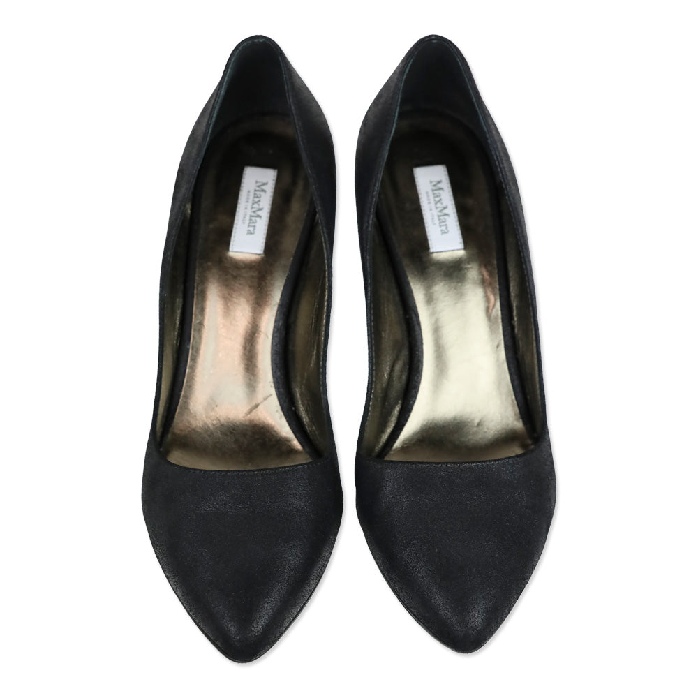 Max Mara Black Leather Pointed Toe Pumps