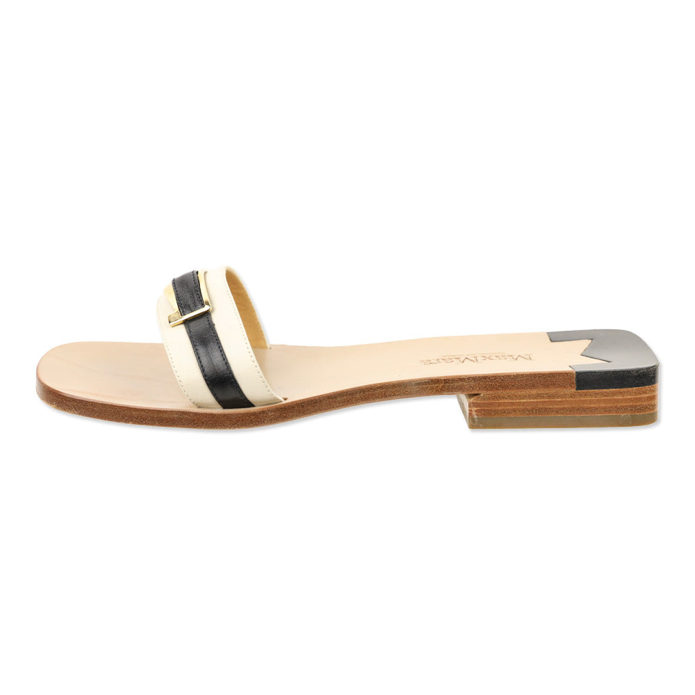 Max Mara Cream/Black Buckle Slide Sandals