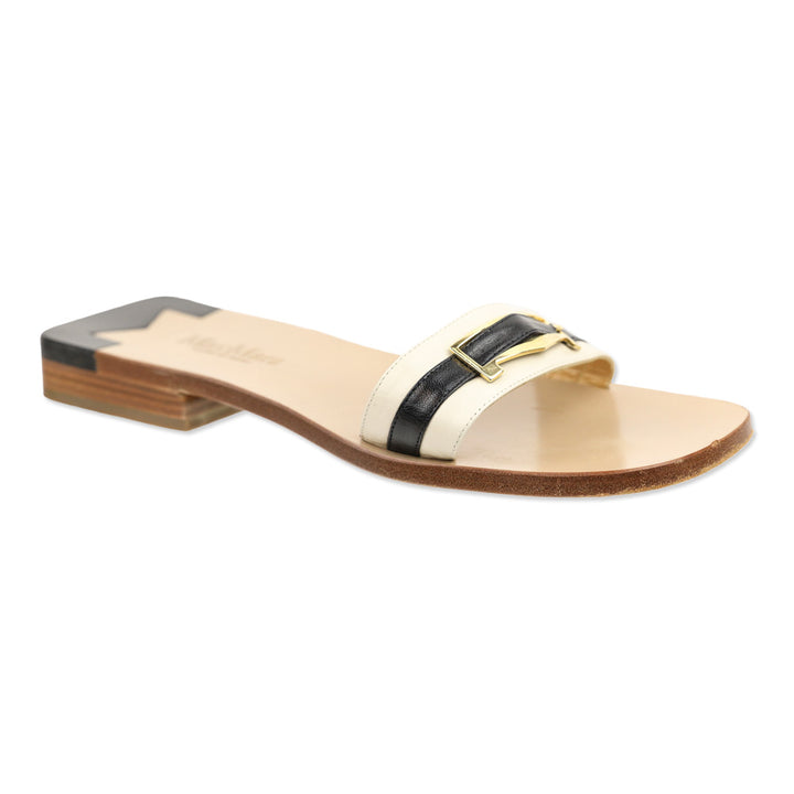 Max Mara Cream/Black Buckle Slide Sandals