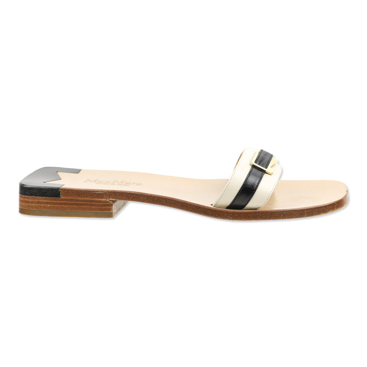 Max Mara Cream/Black Buckle Slide Sandals