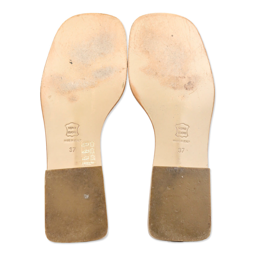 Max Mara Cream/Black Buckle Slide Sandals
