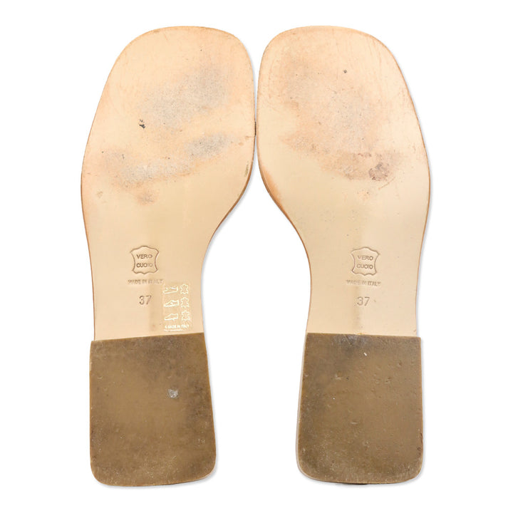 Max Mara Cream/Black Buckle Slide Sandals