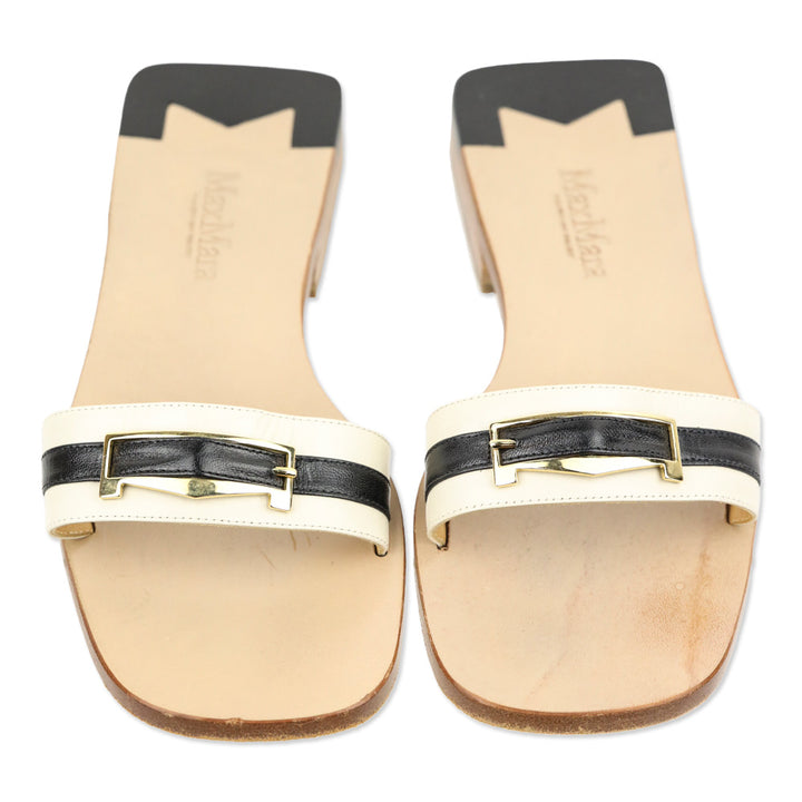 Max Mara Cream/Black Buckle Slide Sandals
