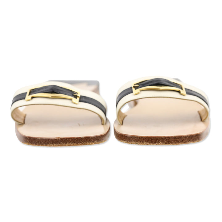 Max Mara Cream/Black Buckle Slide Sandals