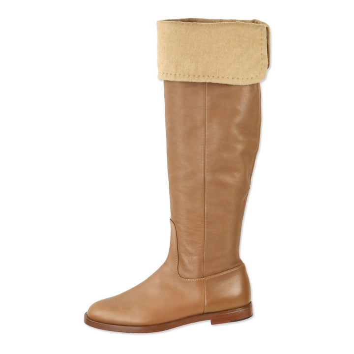 Max Mara FW 20 Camel Brigg Knee High Fold Over Boot