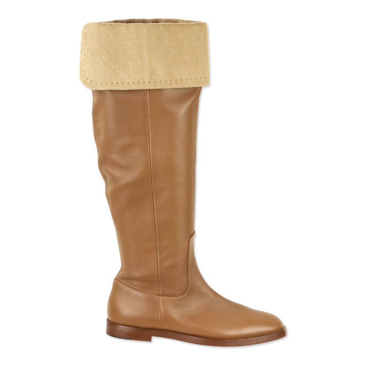 Max Mara FW 20 Camel Brigg Knee High Fold Over Boot