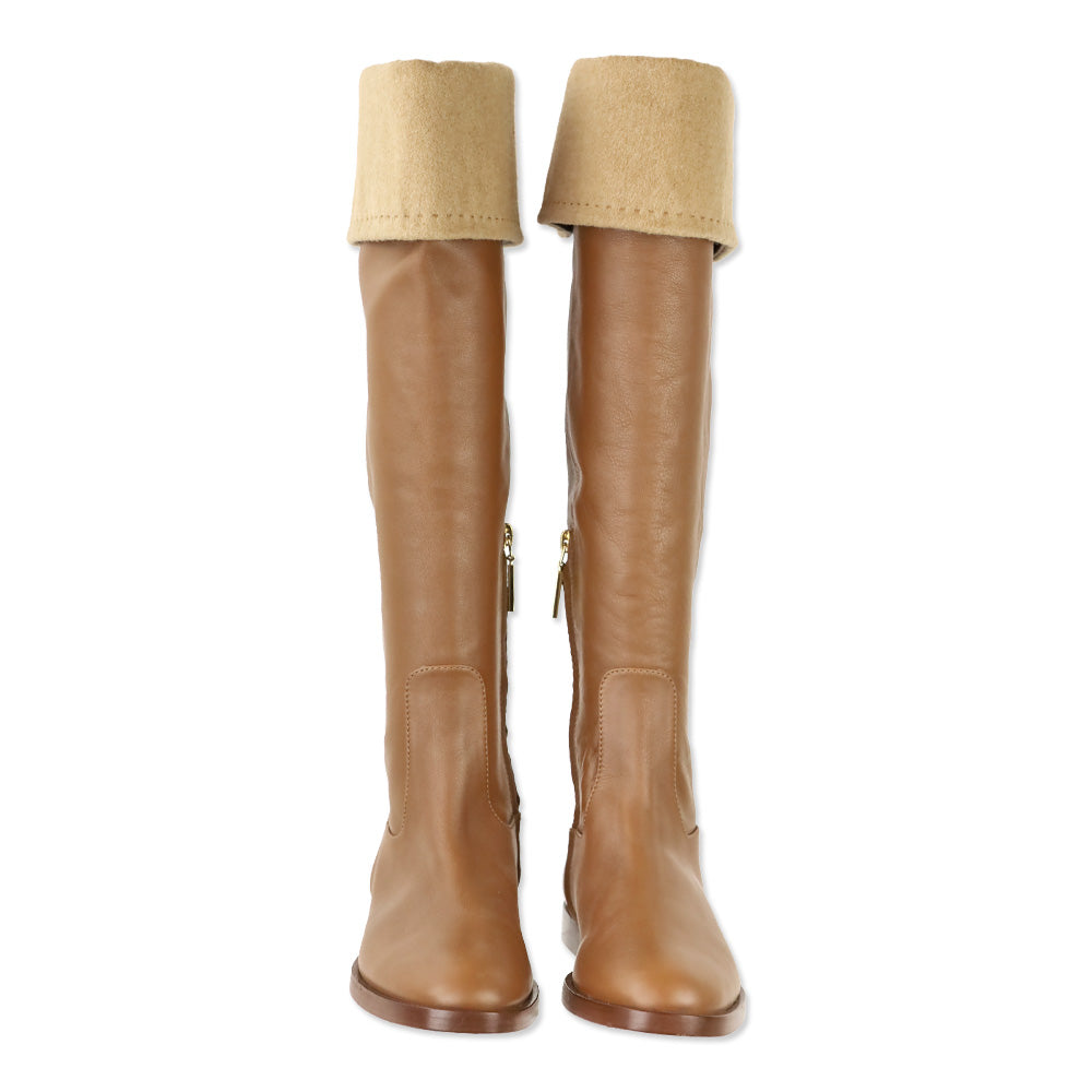 Max Mara FW 20 Camel Brigg Knee High Fold Over Boot