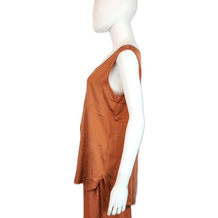 Max Mara Leisure Orange Silk Blend Satin Tank Top