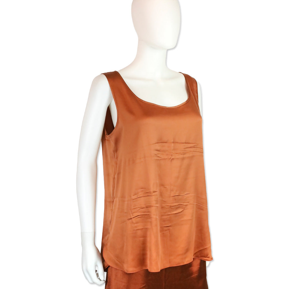 Max Mara Leisure Orange Silk Blend Satin Tank Top