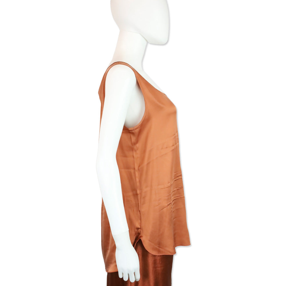 Max Mara Leisure Orange Silk Blend Satin Tank Top