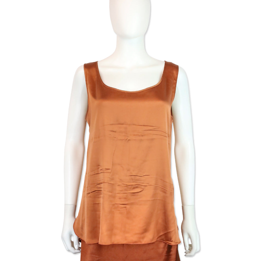 Max Mara Leisure Orange Silk Blend Satin Tank Top