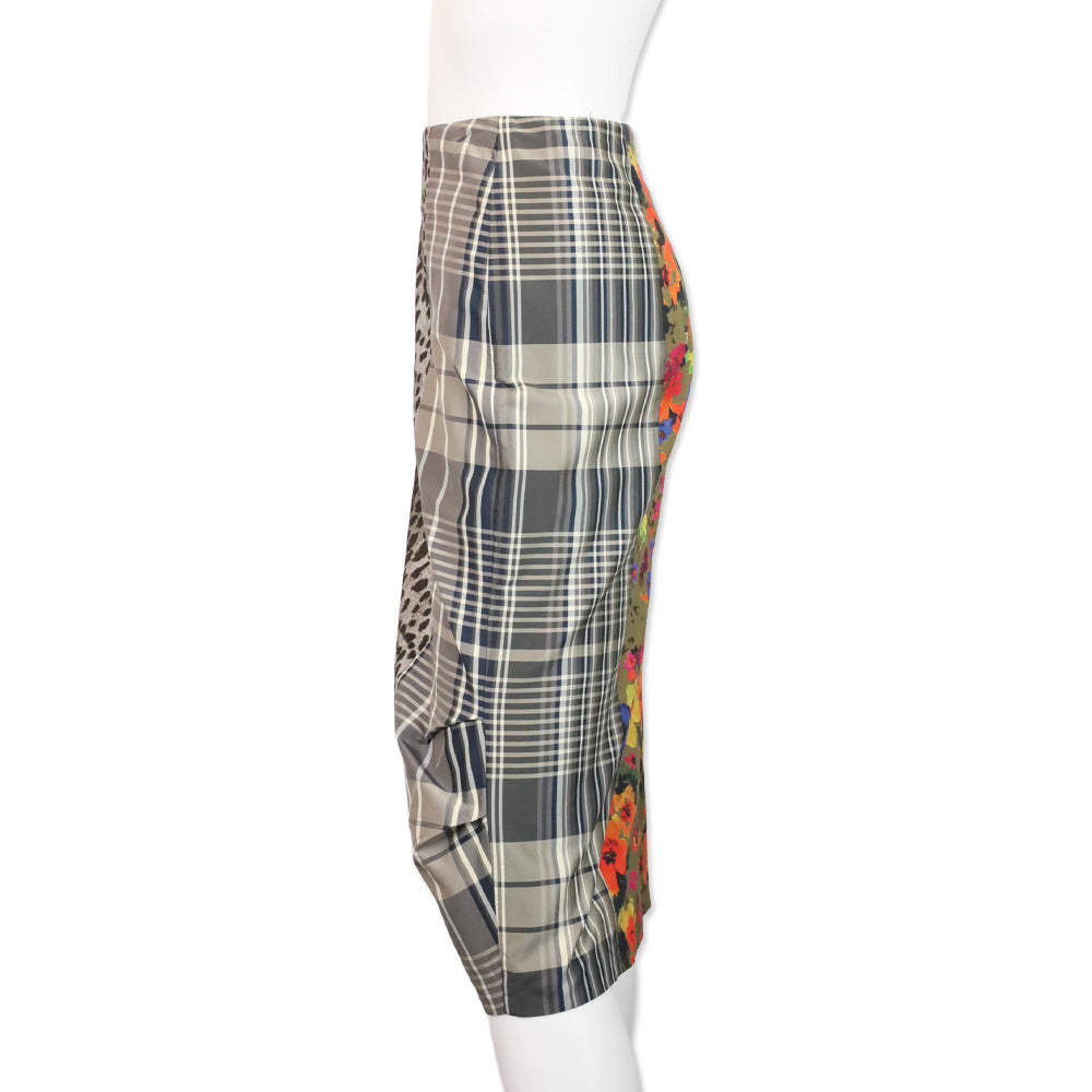 Max Mara Mixed-Print Silk Organza Overlay Pencil Skirt