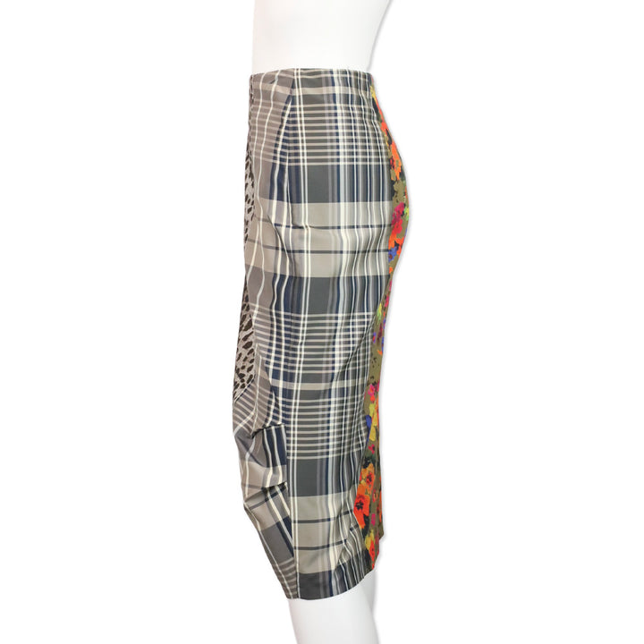 Max Mara Mixed-Print Silk Organza Overlay Pencil Skirt