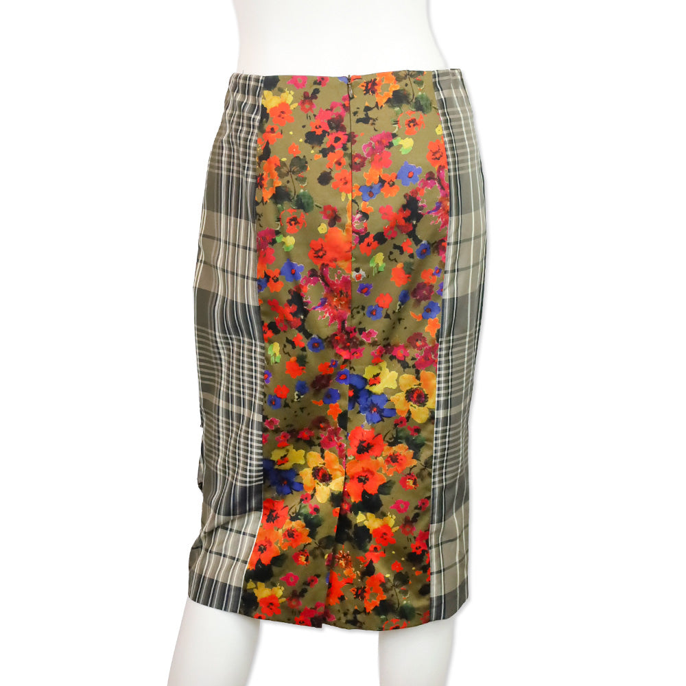 Max Mara Mixed-Print Silk Organza Overlay Pencil Skirt