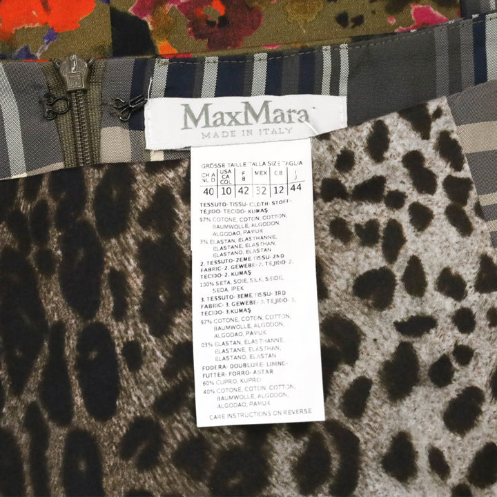 Max Mara Mixed-Print Silk Organza Overlay Pencil Skirt