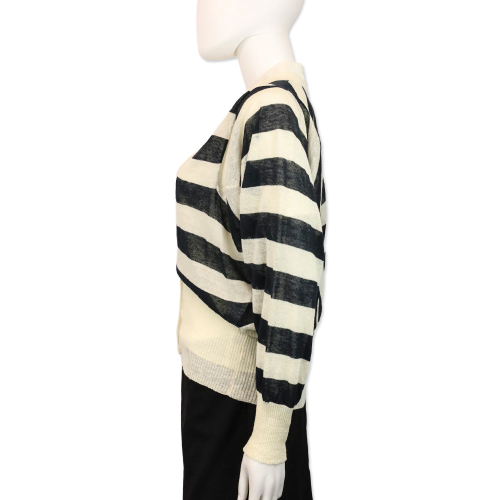 Max Mara Navy/Cream Striped Thin Knit Cardigan