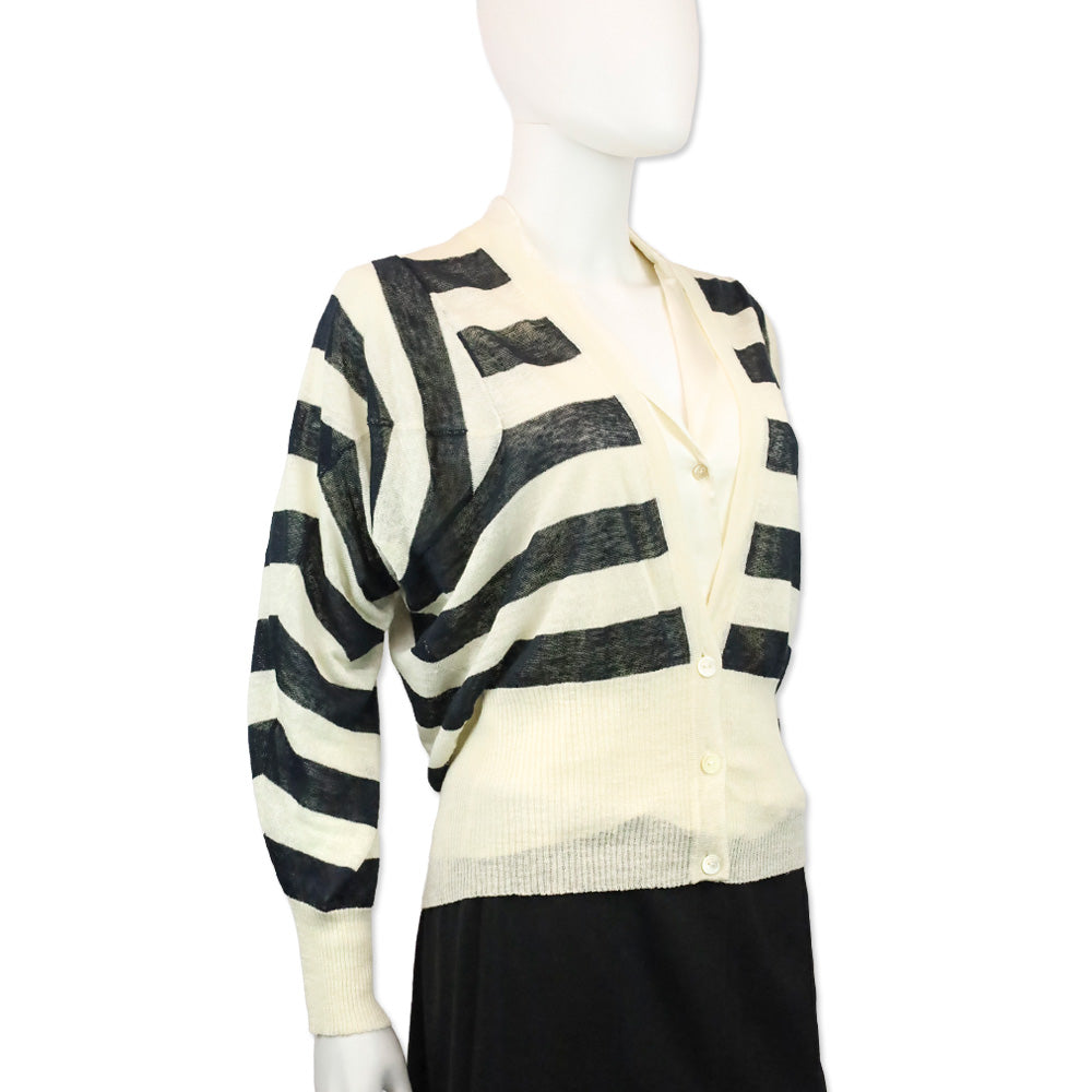 Max Mara Navy/Cream Striped Thin Knit Cardigan