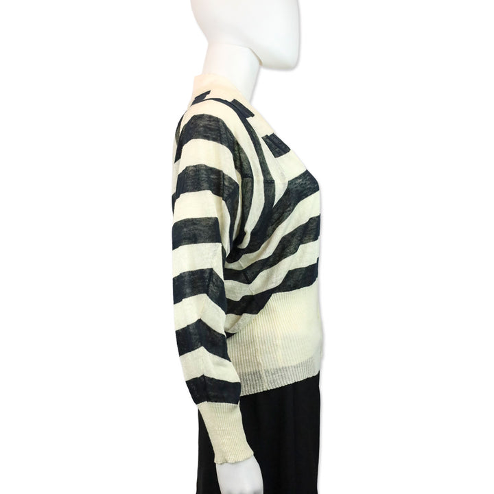 Max Mara Navy/Cream Striped Thin Knit Cardigan