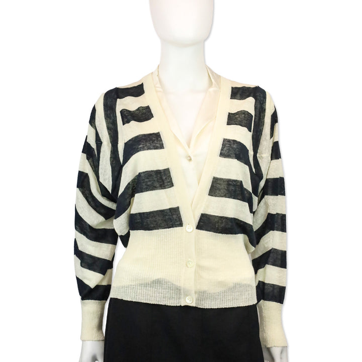 Max Mara Navy/Cream Striped Thin Knit Cardigan