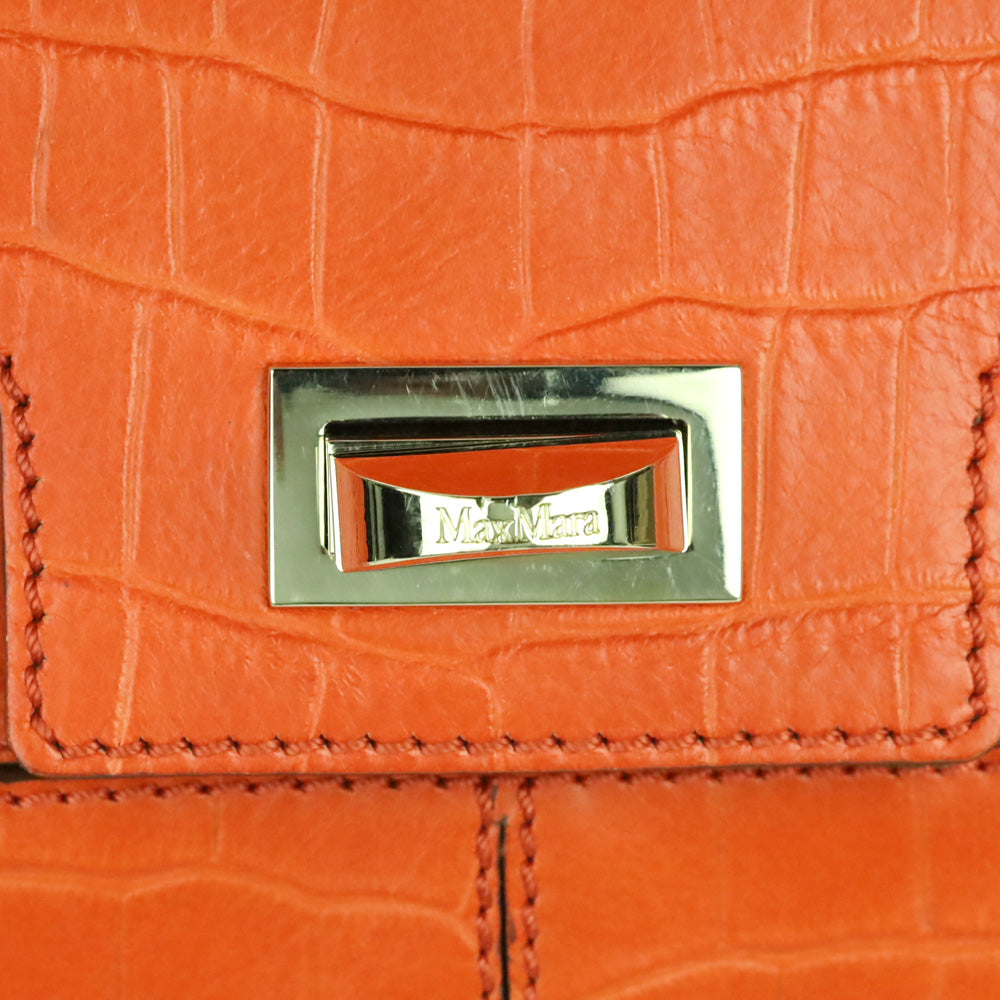 Max Mara Orange Croc Embossed Leather Envelope Clutch