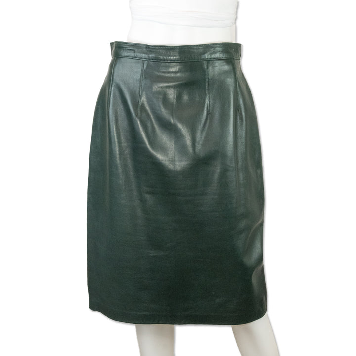 Maxima Dark Green Leather Midi Pencil Skirt