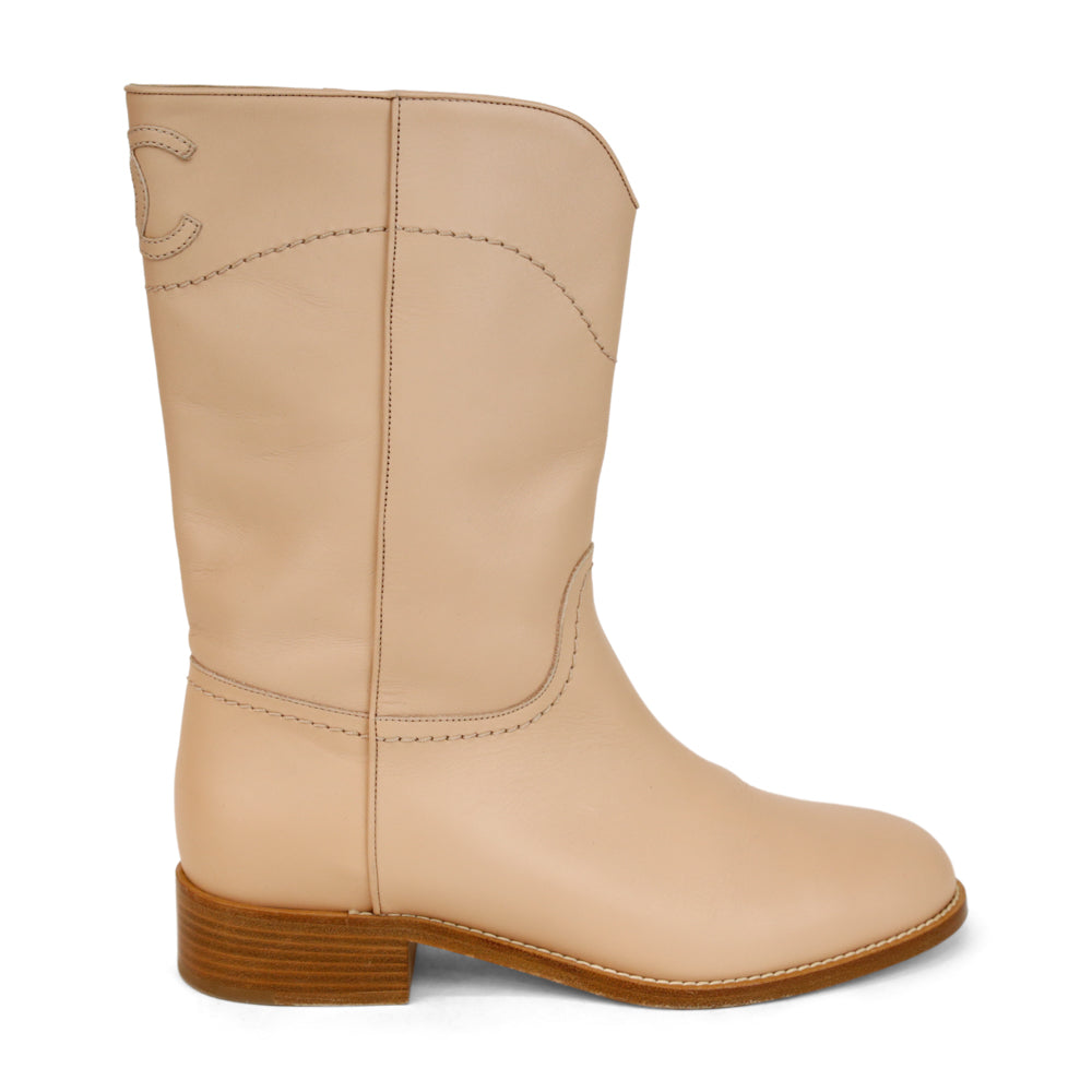 Chanel Nude Leather CC Logo Western Boots | DBLTKE Luxury