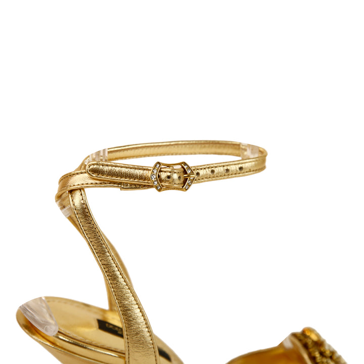 Dolce & Gabbana Gold Quilted Leather Keira 90 Ankle Strap Sandals