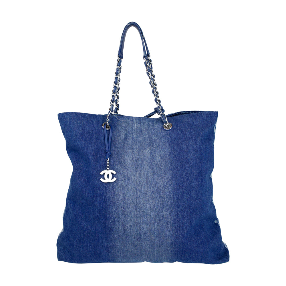 Chanel Denim Printed Shopper Tote Bag