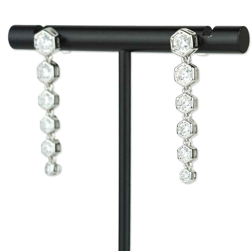 Melinda Maria Silver-Tone Hexagon Crystal Graduated Dangle Earrings