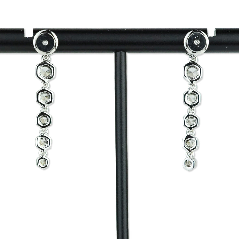 Melinda Maria Silver-Tone Hexagon Crystal Graduated Dangle Earrings