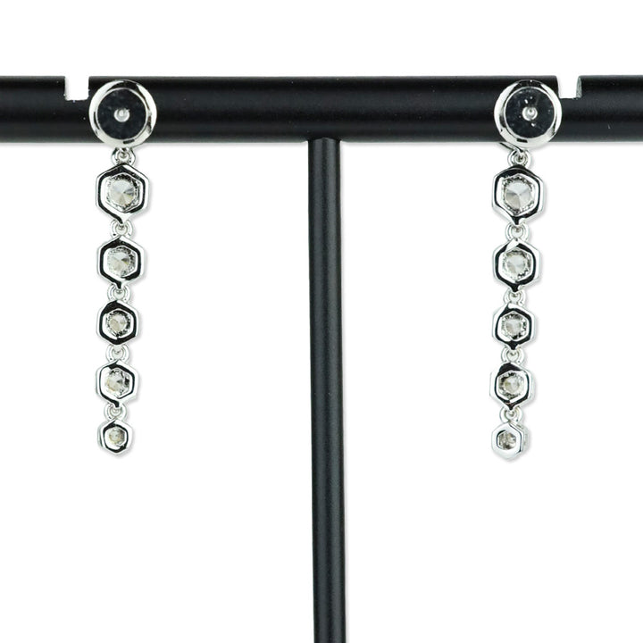 Melinda Maria Silver-Tone Hexagon Crystal Graduated Dangle Earrings
