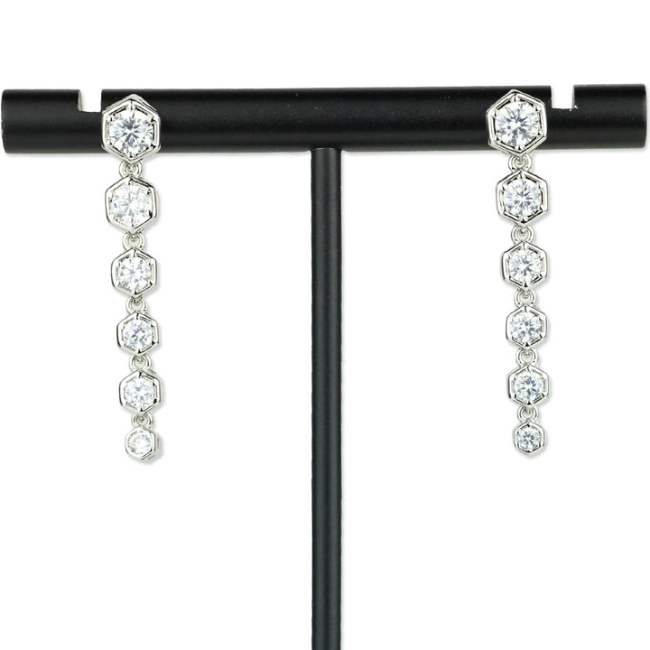 Melinda Maria Silver-Tone Hexagon Crystal Graduated Dangle Earrings