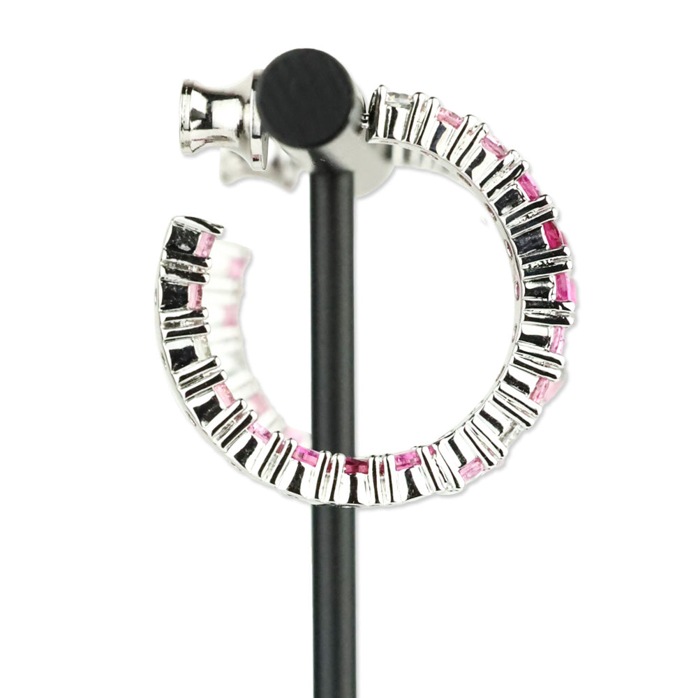 Melinda Maria Silver-Tone Pink Crystal Hoop Earrings