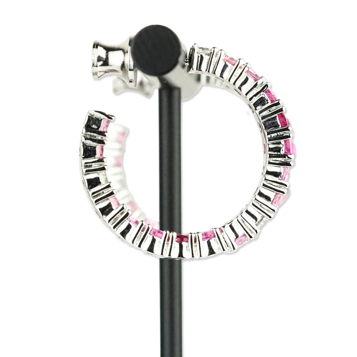 Melinda Maria Silver-Tone Pink Crystal Hoop Earrings