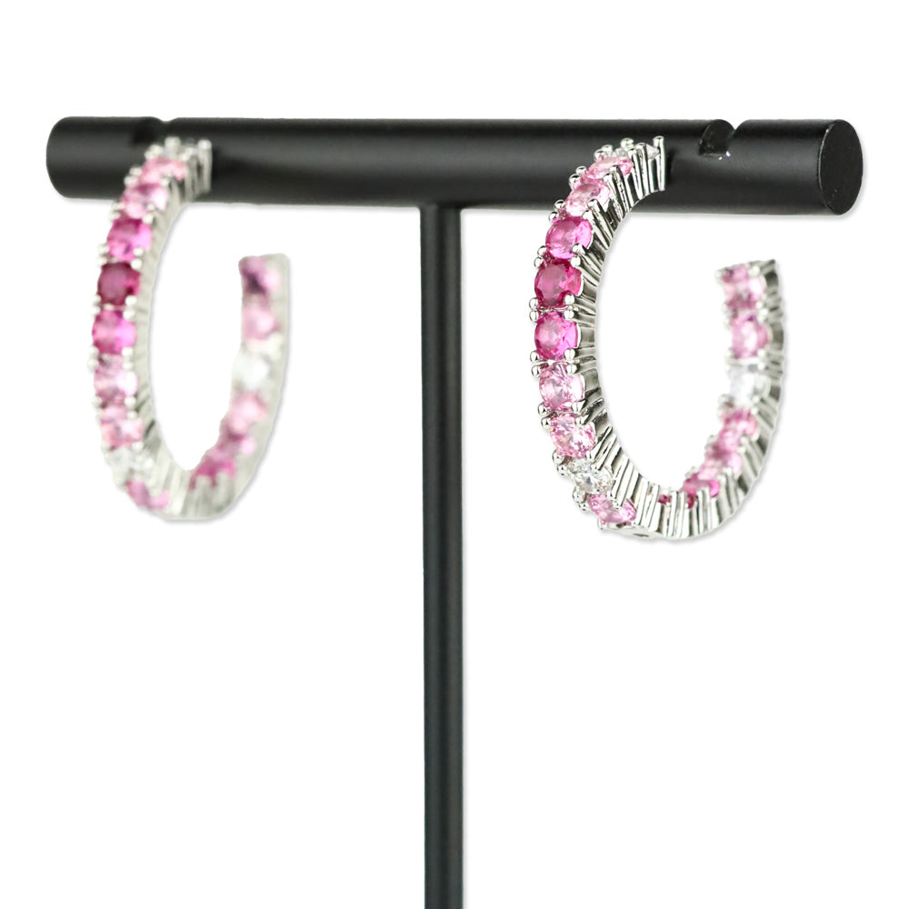 Melinda Maria Silver-Tone Pink Crystal Hoop Earrings