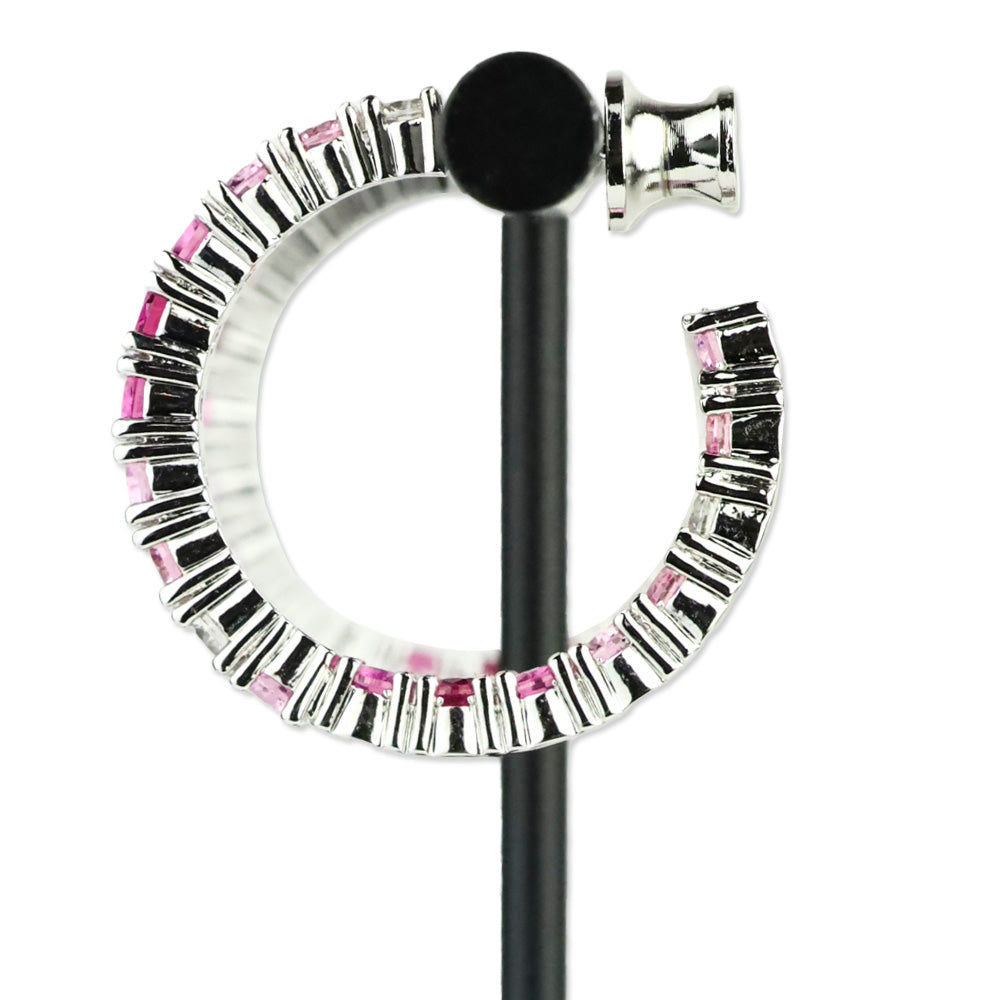 Melinda Maria Silver-Tone Pink Crystal Hoop Earrings