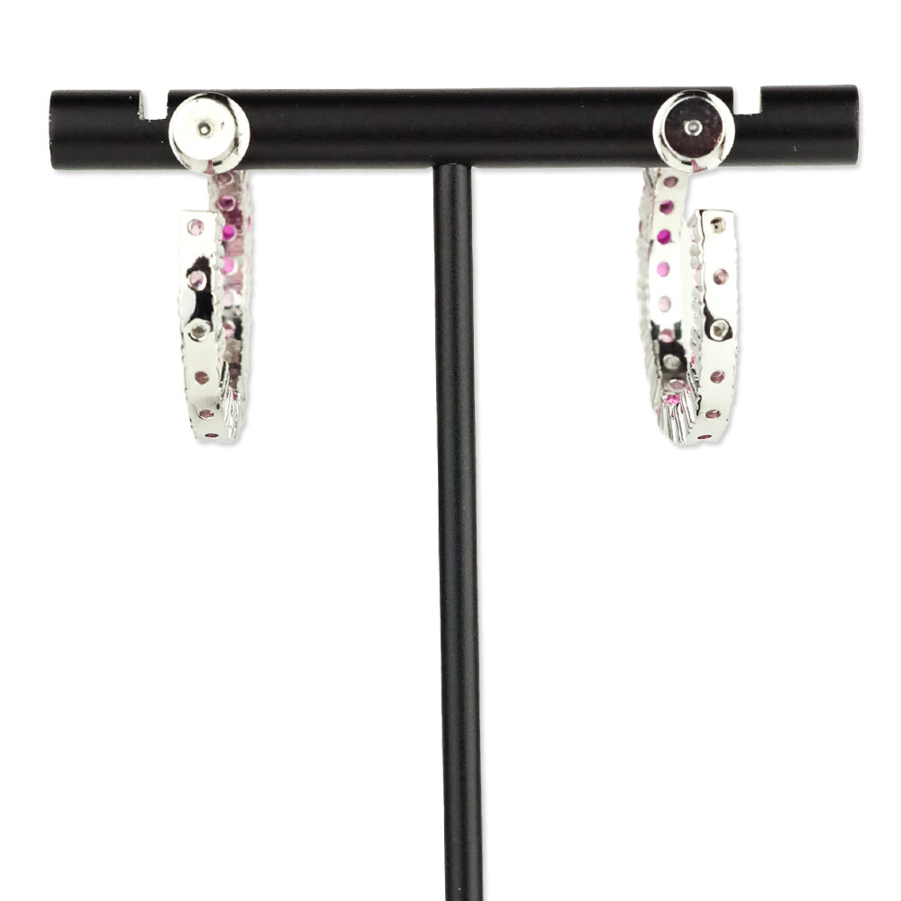 Melinda Maria Silver-Tone Pink Crystal Hoop Earrings