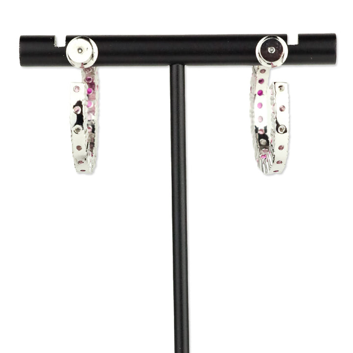 Melinda Maria Silver-Tone Pink Crystal Hoop Earrings