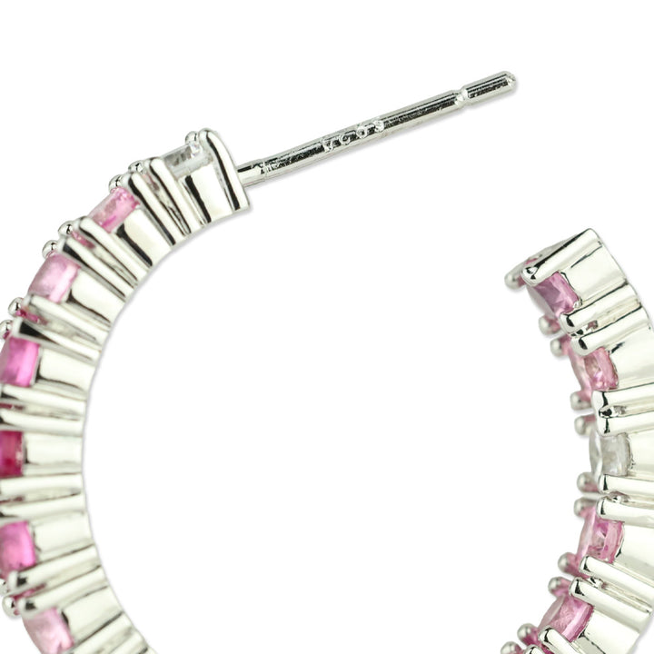 Melinda Maria Silver-Tone Pink Crystal Hoop Earrings