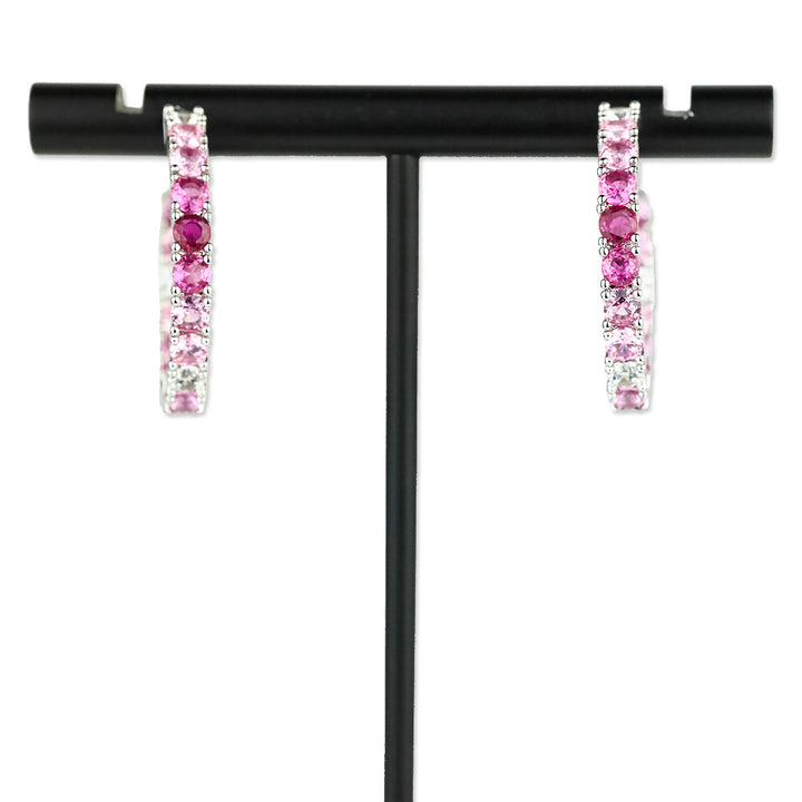 Melinda Maria Silver-Tone Pink Crystal Hoop Earrings