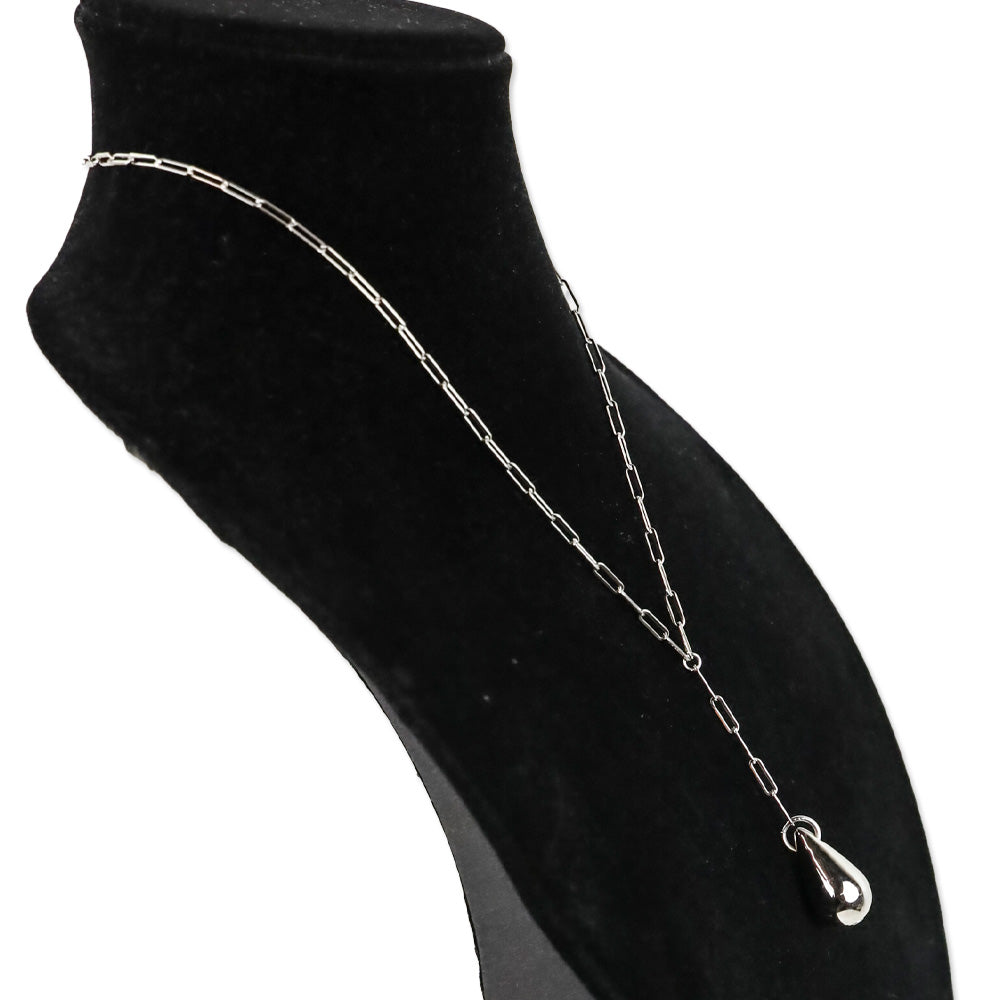 Melinda Maria Silver Paperclip Y-Strand Tear Drop Pendant Necklace