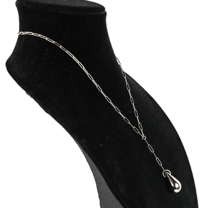 Melinda Maria Silver Paperclip Y-Strand Tear Drop Pendant Necklace