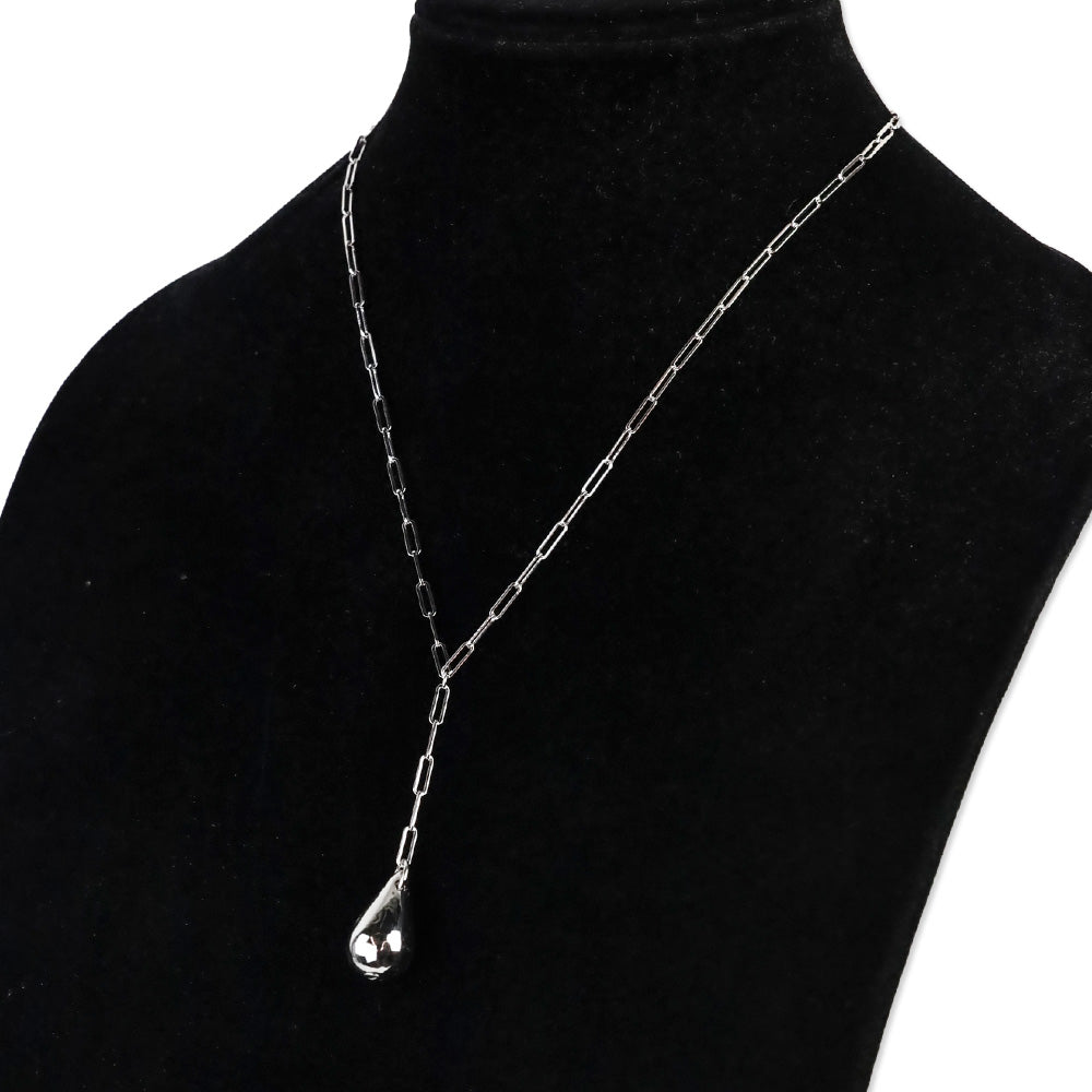 Melinda Maria Silver Paperclip Y-Strand Tear Drop Pendant Necklace