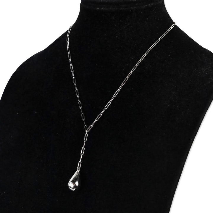 Melinda Maria Silver Paperclip Y-Strand Tear Drop Pendant Necklace